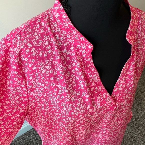 Gaharu Women's Ditsy Floral Top V Neck Chiffon Blouse 3/4 Sleeve Pink Large - Picture 7 of 11